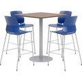 Kfi KFI 36" Square Bistro Table & 4 Barstool Set, Teak Table With Navy Stools OLTFL36SQ-B1922-SL-41-7960K-4-OL2700BR-